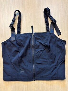 FILA Fusion Black Zip Front Crop Top Tank Buckle Straps Techwear Corset Sz XL
